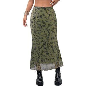 Womens Mermaid Skirt Floral Mesh High Waist Fishtail Boho Summer Casual Vacation